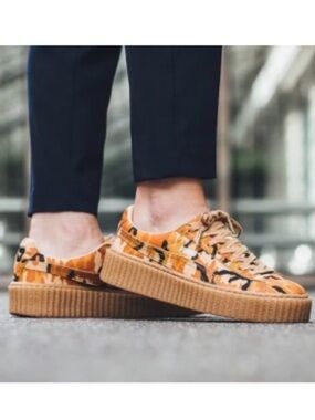 Puma X Fenty by Rihanna Creeper Orange and Oatmeal Camo Sneakers